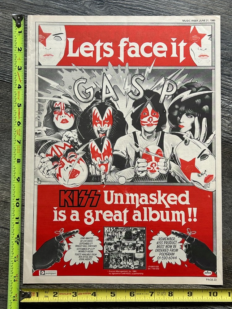 KISS Ad Advert Unmasked Album Vinyl Music Week 1980 UK Vintage Kiss Aucoin