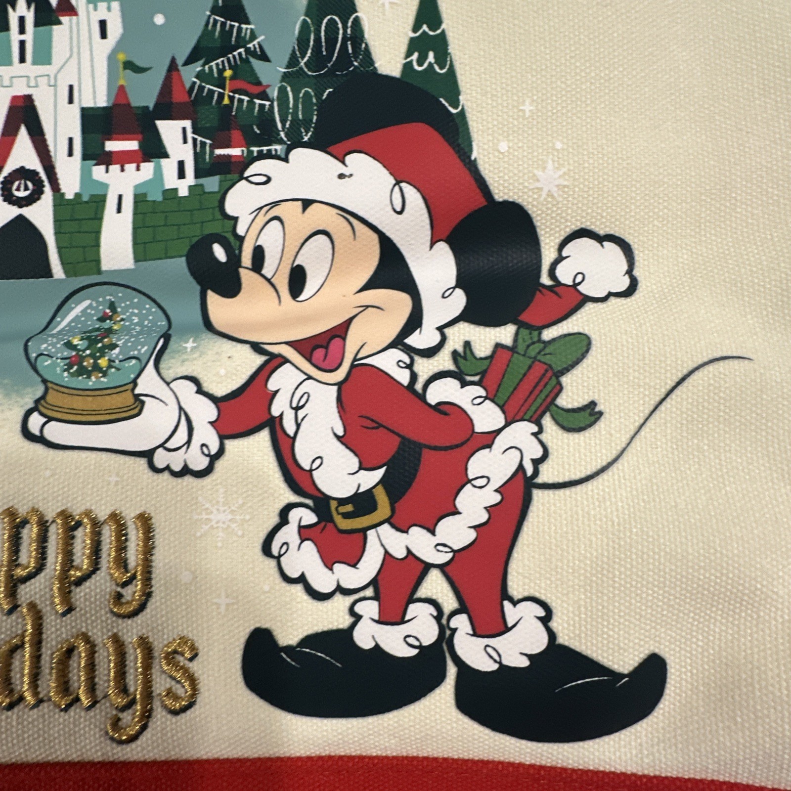 WALT DISNEY WORLD MERRY CHRISTMAS CANVAS TOTE BAG HAPPY HOLIDAYS MICKEY MINNIE