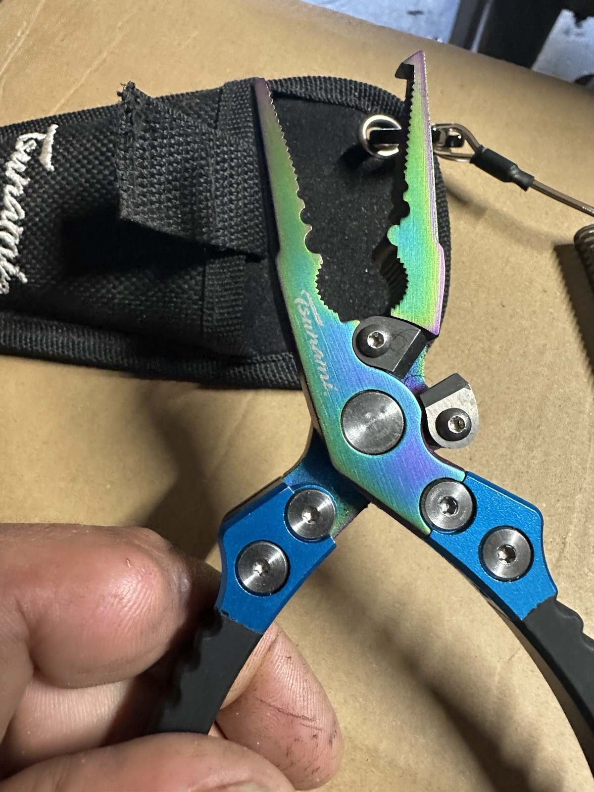 Tsunami Lightweight Aluminum Multicolor Fishing Pliers with Sheath & Lanyard
