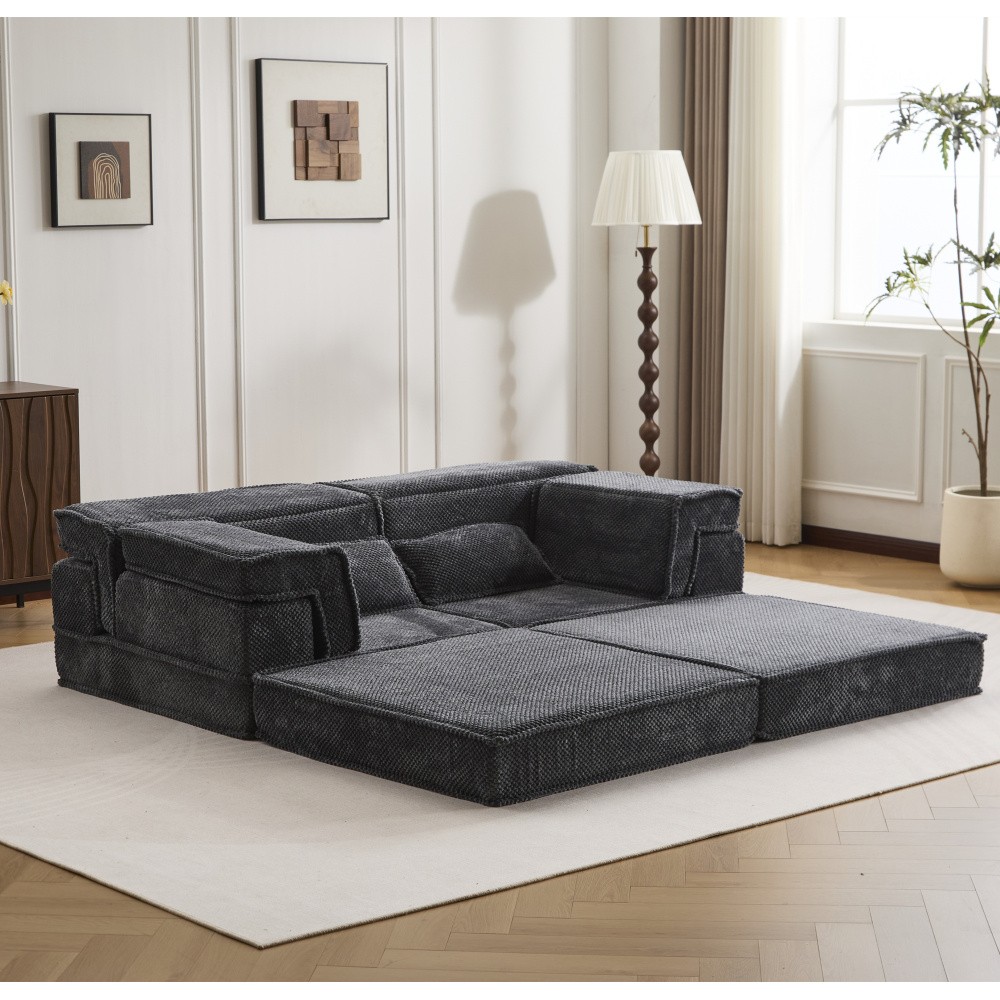 Modular Sectional Sofa w/ Memory Foam, Convertible Loveseat, Dark Grey
