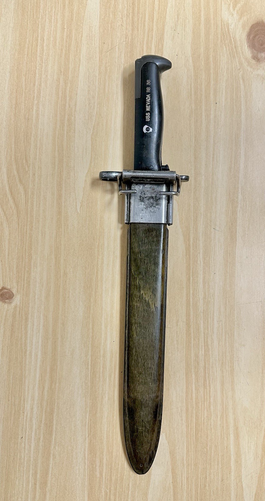 WWI US M1905-E1 10” Bayonet RIA 1910 Rock Island Armory Marked USS Nevada BB 36