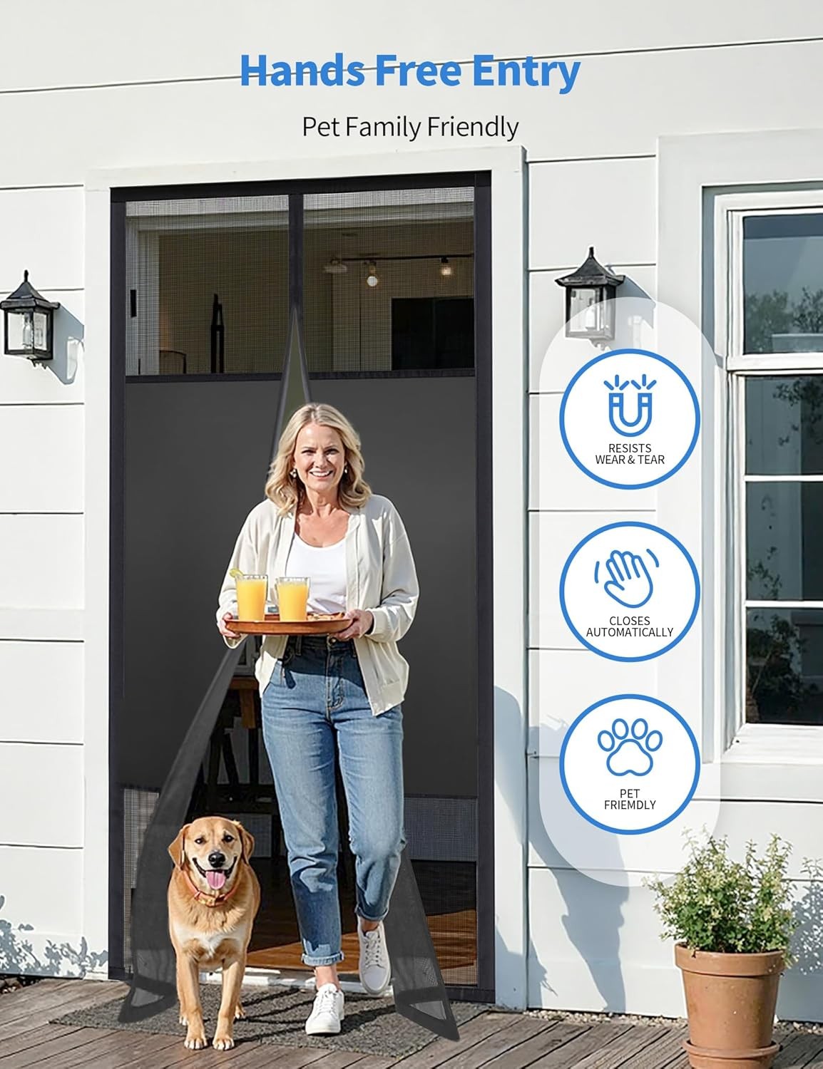 Magnetic Screen Door with Privacy Protection, Thick PET Mesh Screen Fit for Door