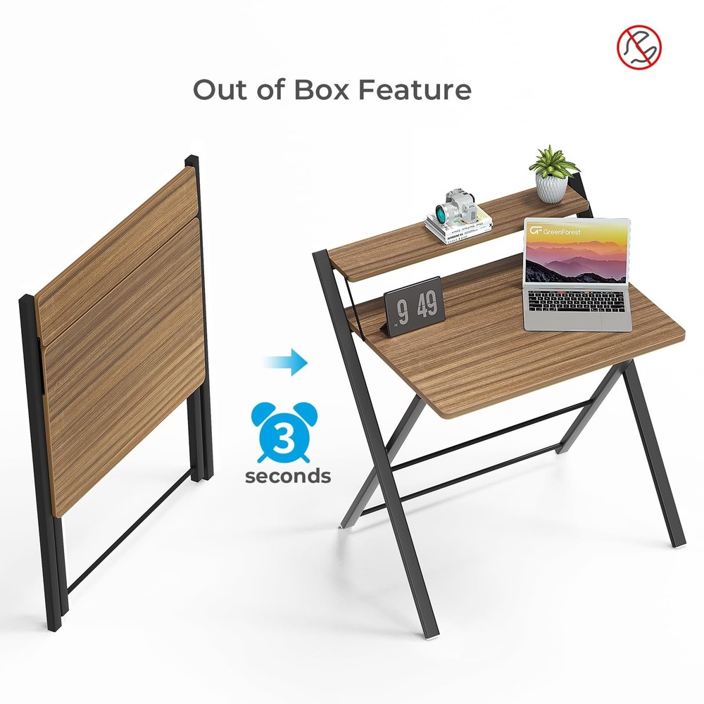 GreenForest No Assembly Folding Desk, 2-Tier Compact Computer Desk with Shelf...