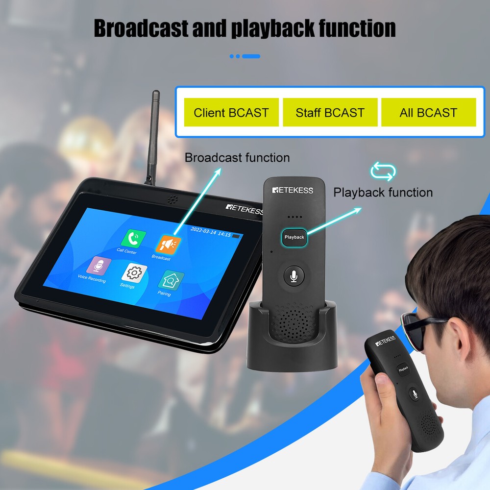 Retekess TD125 7-Inch Wireless Two-Way Intercom Pager System Restaurant Hotel