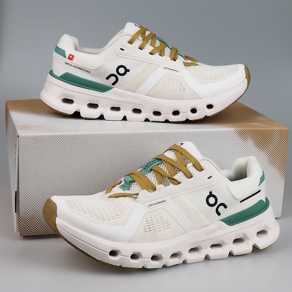 On Cloudrunner 2 Sneakers in Undyed/Green Women's Running Shoes Size 6-9.5