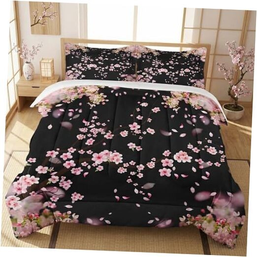 Size Comforter Set with 2 Pillowcases, Spring Pink Tree Cherry Queen Multi 7