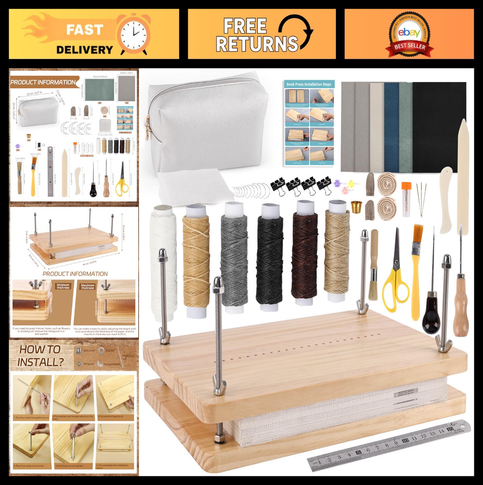 Complete Book Binding Kit 52 Pcs - DIY Bookmaking Tools, Press, Bone Folder, Wax
