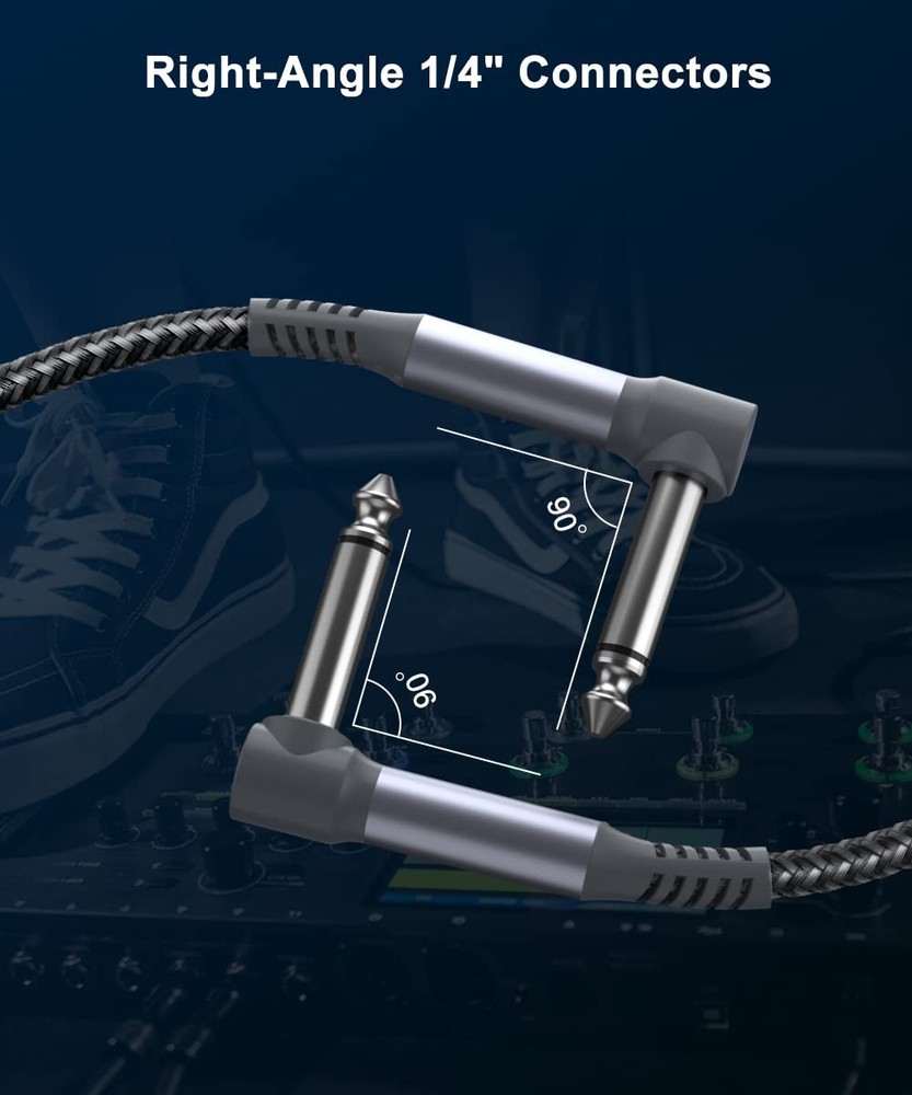 6-Inch Guitar Patch Cables 3-Pack, Right-Angle 1/4" Audio Connectors