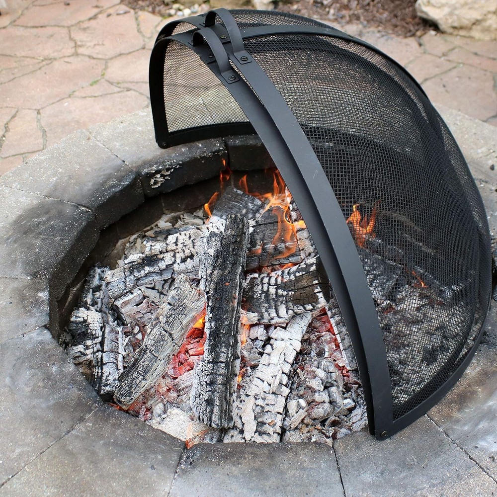 Contemporary 22-Inch Fire Pit Spark Screen with Easy Access - Backyard Essential