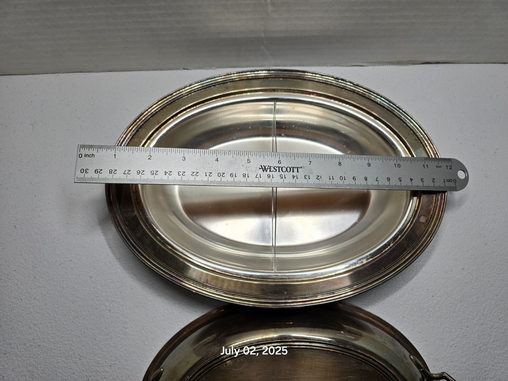 Crescent Silverware Co. Silverplate Split Serving Dish Covered Antique 4057P
