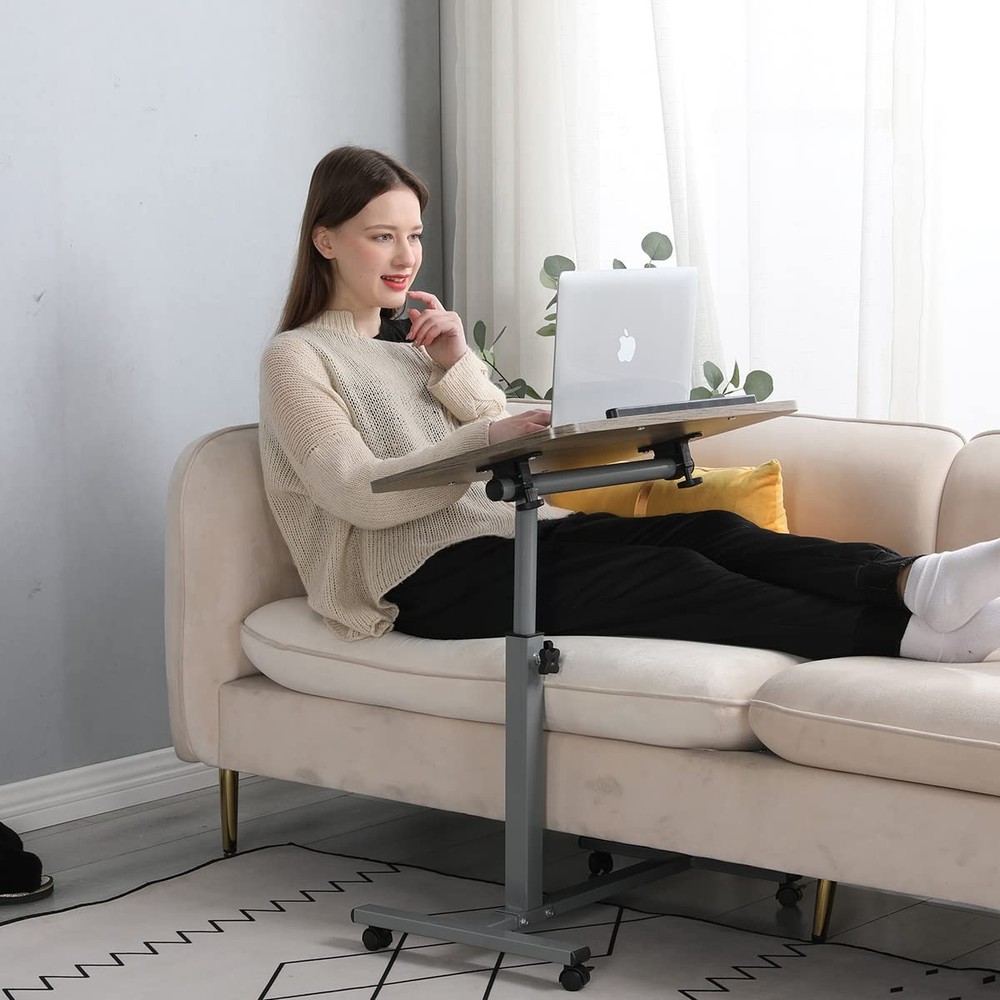 LINGMI Laptop Table Mobile Adjustable Height Portable Desk Notebook Oak Grey