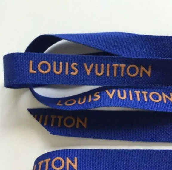 1 Yard of 1/2" Designer Louis Vuitton Blue Gift Ribbon w/Gold Logo Authentic New
