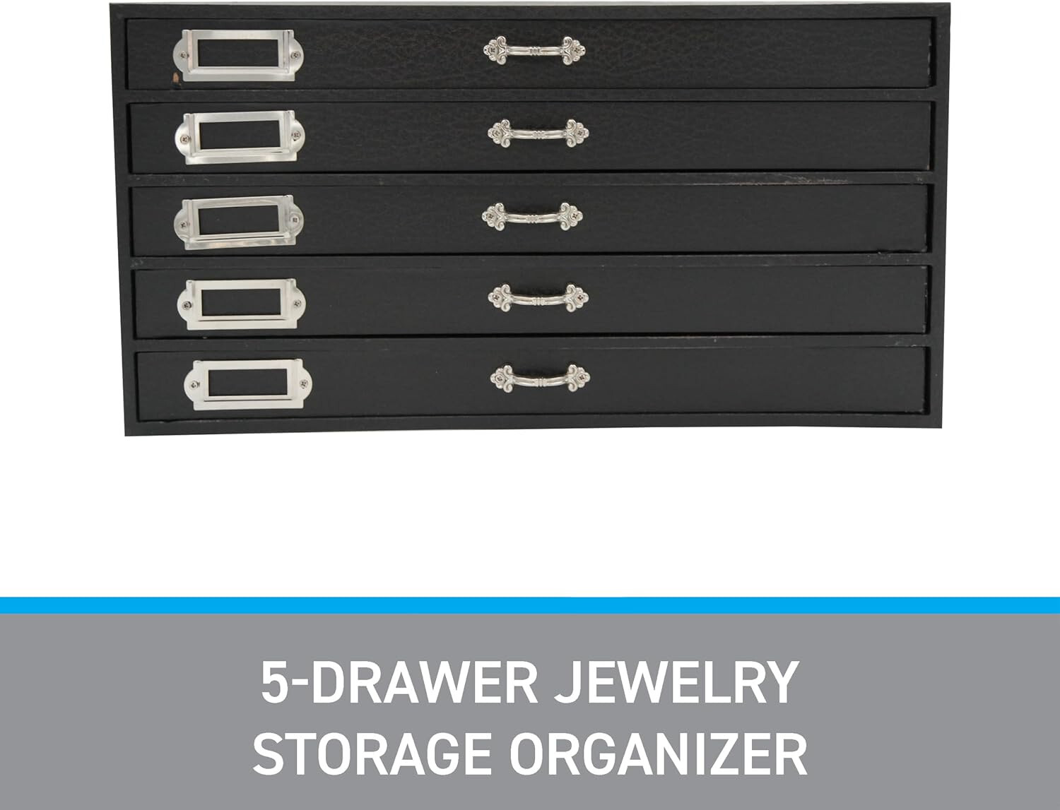 Jewelry Storage Organizer Case Cabinet 5 Drawer Black Faux Leather 15" x 8"