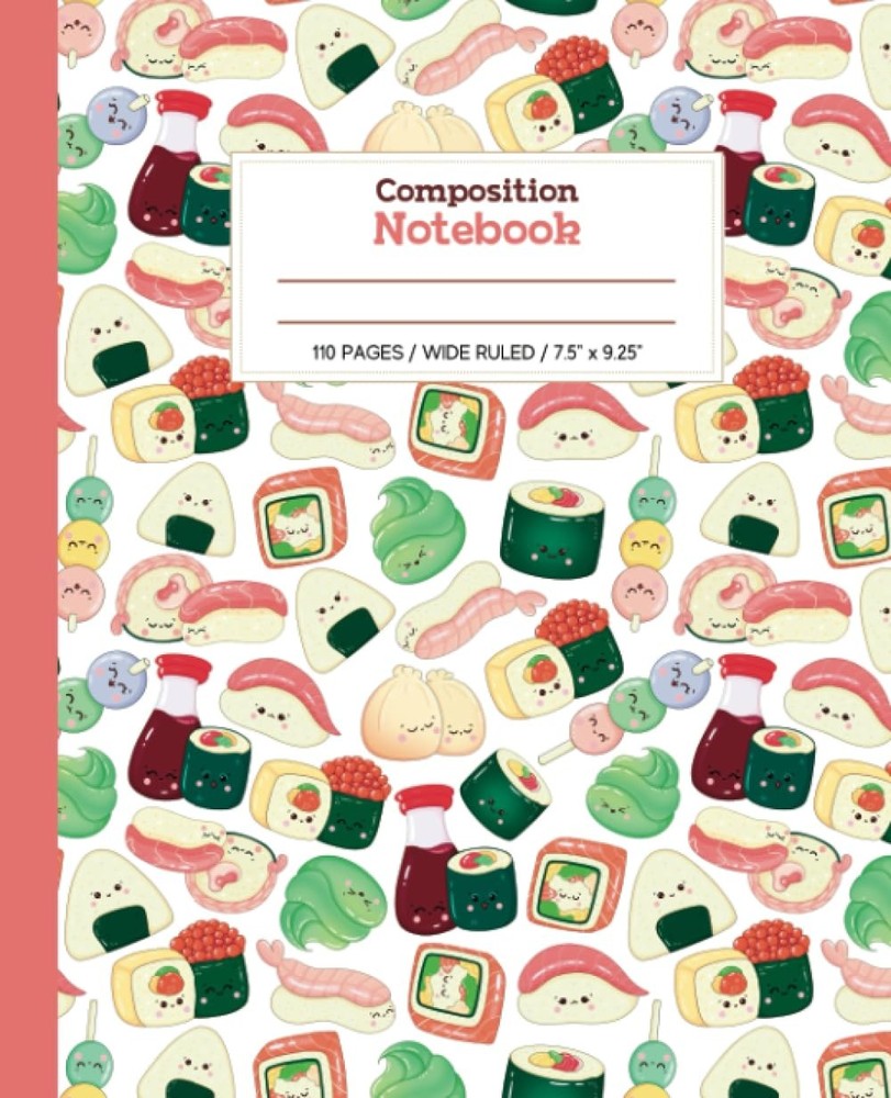 Composition Notebook Wide Ruled: Cute Sushi Notebook | Composition Notebooks For