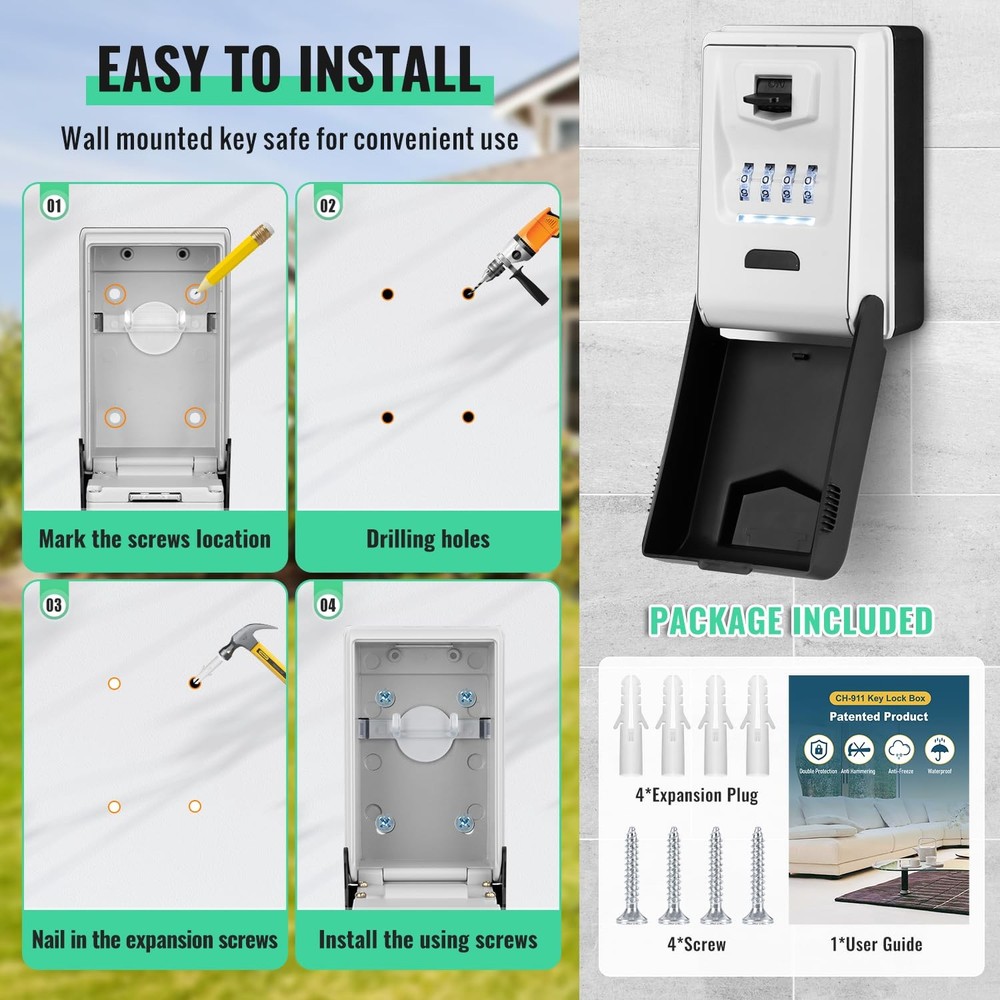 Key Lock Box for Outside with Light Up Dials - Sturdy Waterproof Combination ...