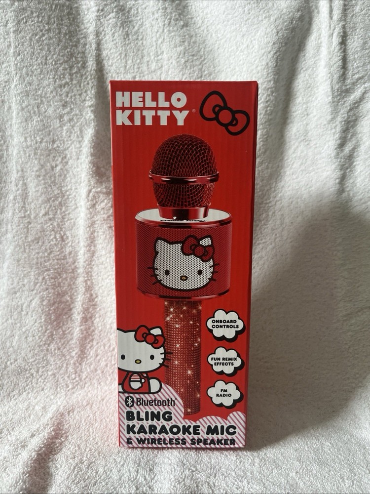 Hello Kitty Bluetooth Karaoke Microphone & Wireless Speaker USB Charging Red NIB