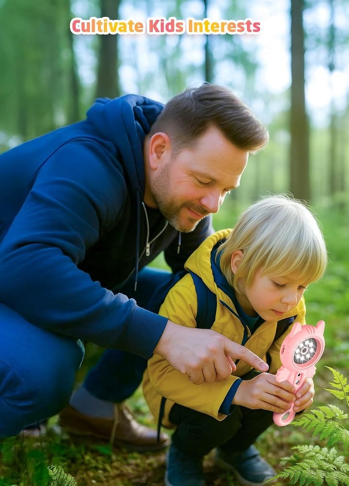 2-in-1 Microscope Camera for Kids, Mini Handheld Microscope Supporting (Pink)