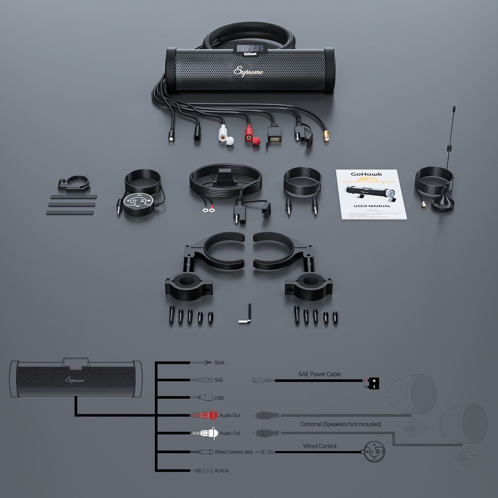 Waterproof Motorcycle Stereo 6 Speakers Audio System Bluetooth 300W Amp FM Radio