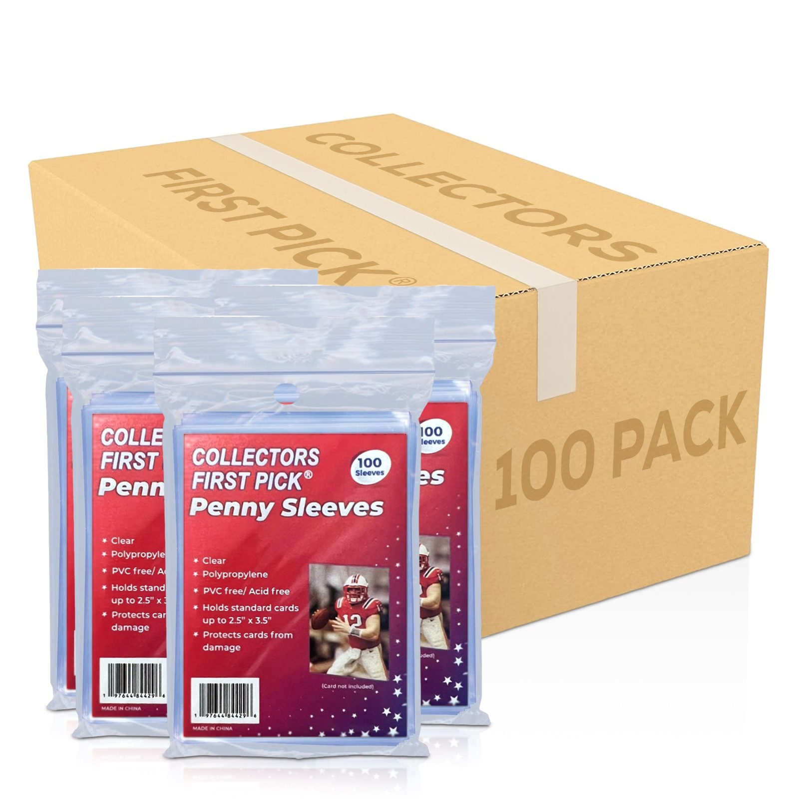 Sealed Case 100 Packs - Exact Fit 2.5" x 3.5" Soft Trading Card Penny Sleeves