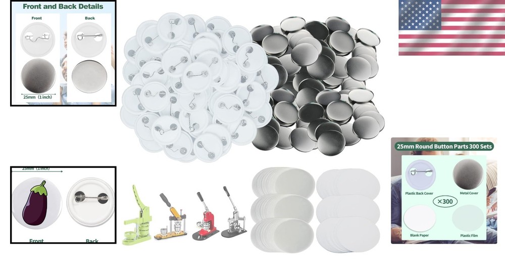 300 Sets 25mm Button Supplies for Maker Machine - Badge Kit