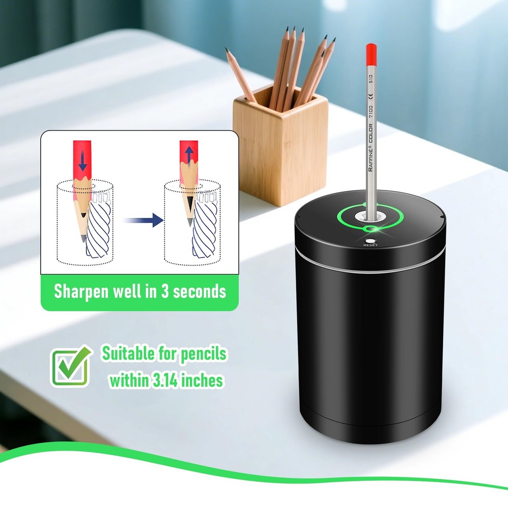 Fully Automatic Electric Pencil Sharpener,Rechargeable Smart Black