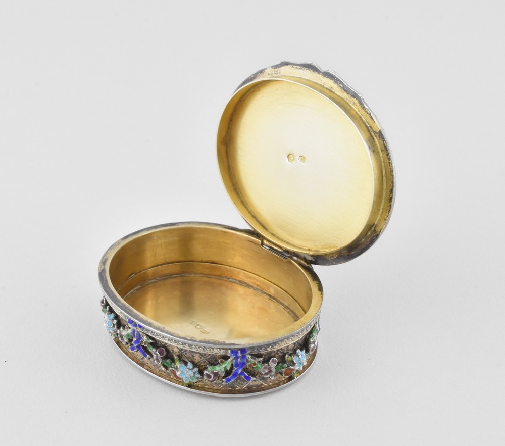 Antique Austrian-Hungarian Solid Silver Enamel Patch Pill Box, Vienna, 1872