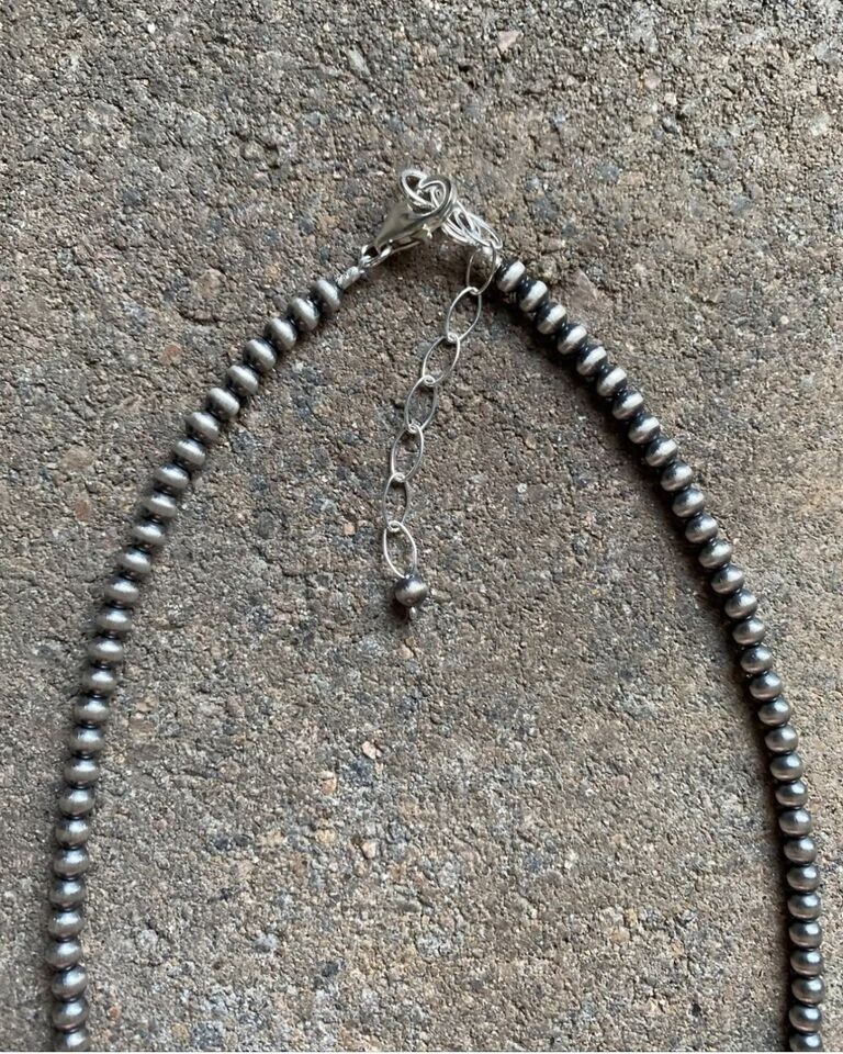 4mm 16 Inch 925 Sterling Silver Oxidized Pearls Bead Necklace Southwestern