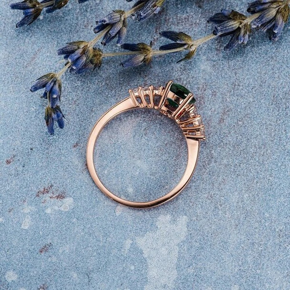 Emerald Lab Created 925 Sterling Silver Ring, Solitaire Engagement & Bridal Ring
