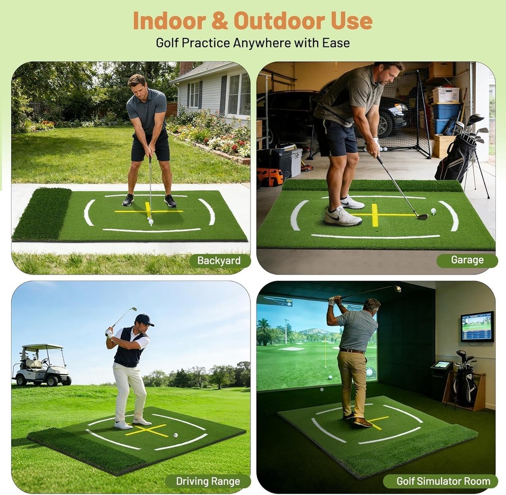 5x4ft Golf Hitting Mat Dual-Turf, Practice Mat with Stance Guide & Swing Paths