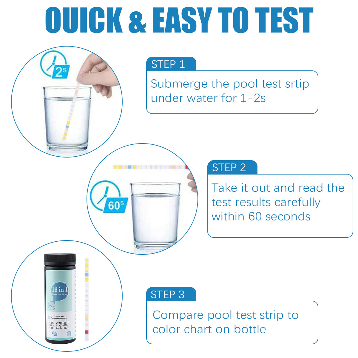 100/50pcs Chlorine Dip Test Strips SPA Hot Tub Swimming Pool PH Tester Paper US.