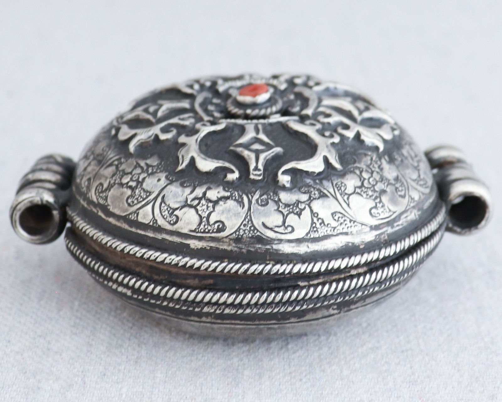Antique Tibetan Buddhist Sterling Silver Gau Amulet Prayer Box Amulet Pendant 3"