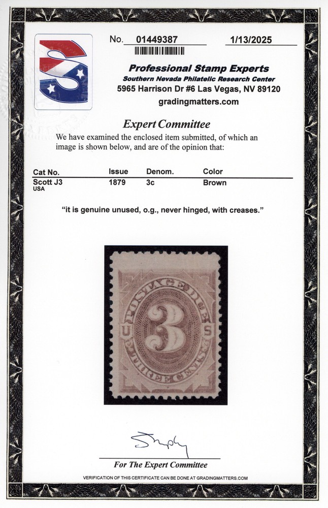US #J3 | Mint NH | PSE Cert