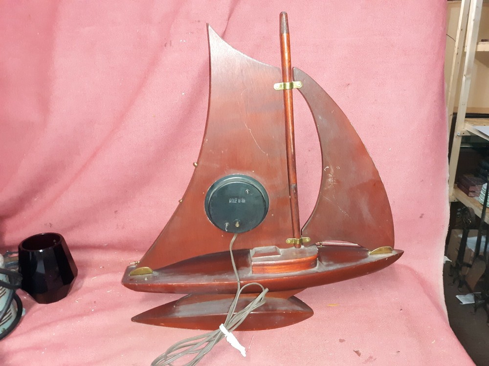 Vintage Ship Model Mahogany Clock Antique Nautical