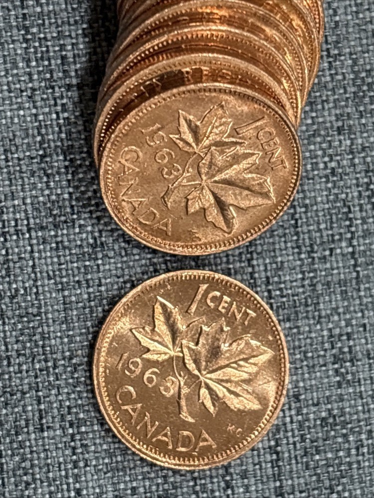 Original RED BU Rolls 1963 Canada Cents