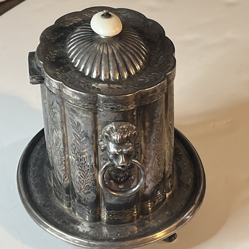 Victorian Antique Silver Plated Biscuit Barrel Hinged 2lbs 5oz Lionhead Handles