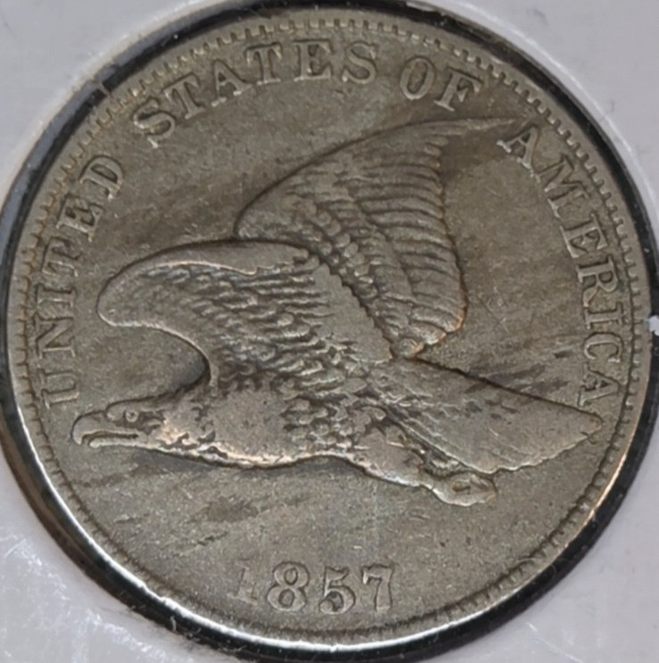 1857 Flying Eagle Cent VF or VF+. Free Shipping.