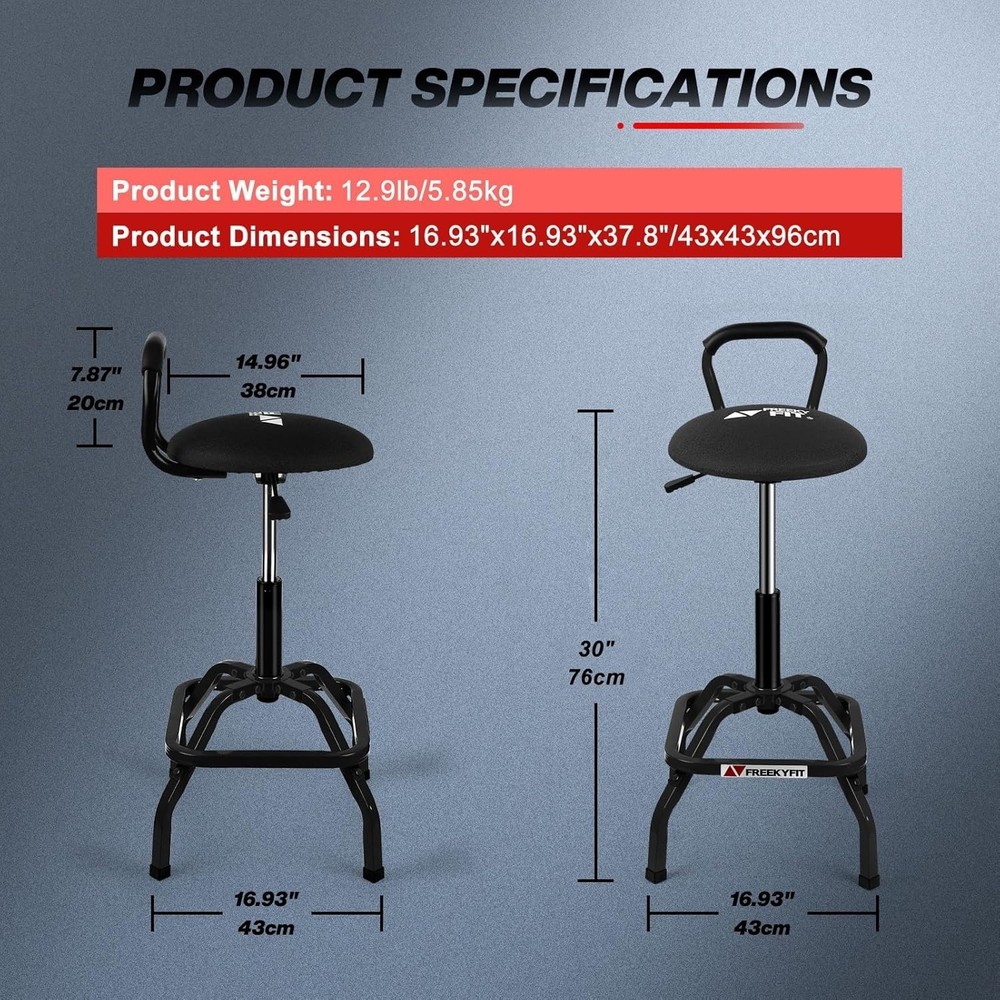 Garage Stool, Adjustable Height Swivel Work Mechanic Shop Stool with Backrest...