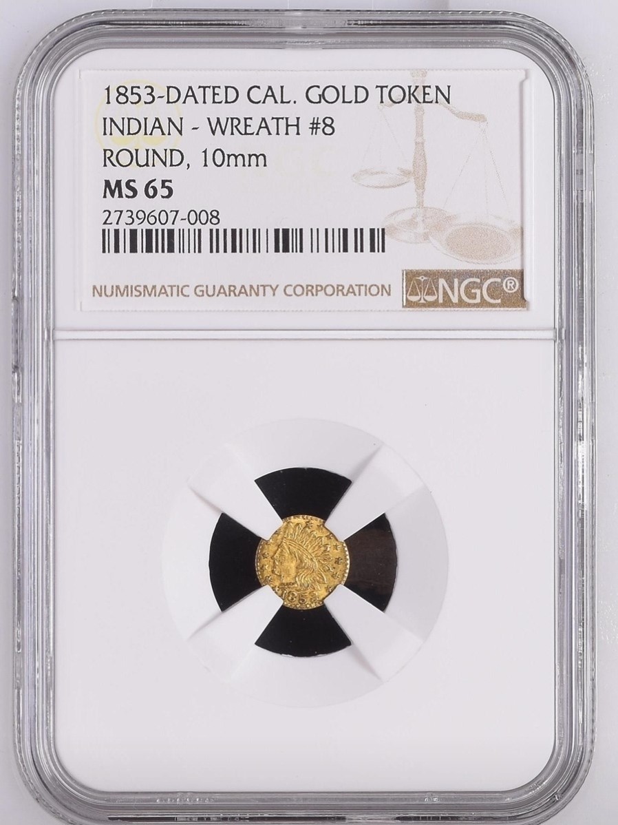 1853 California Fractional Gold Indian Wreath #8 Type NGC MS-65