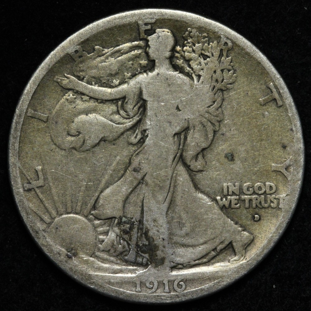 1916-D Walking Liberty Silver Half Dollar VG E354 SYMV