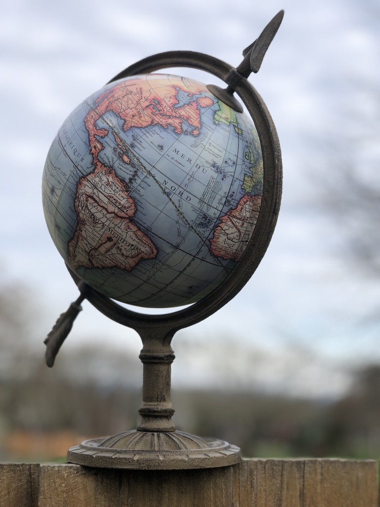 VINTAGE Robert DeVaugondy 13" Tall Desktop Globe Terrestre With a Cast Iron Base
