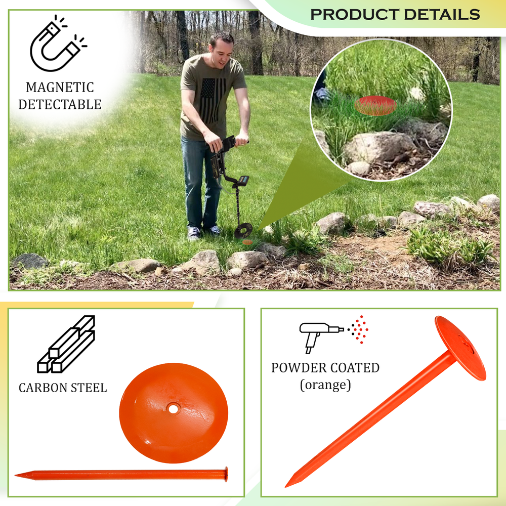 FEBTECH-SepticTank Marker for Property line Markers-2.7"x10" Pack of 6+1 Hammer