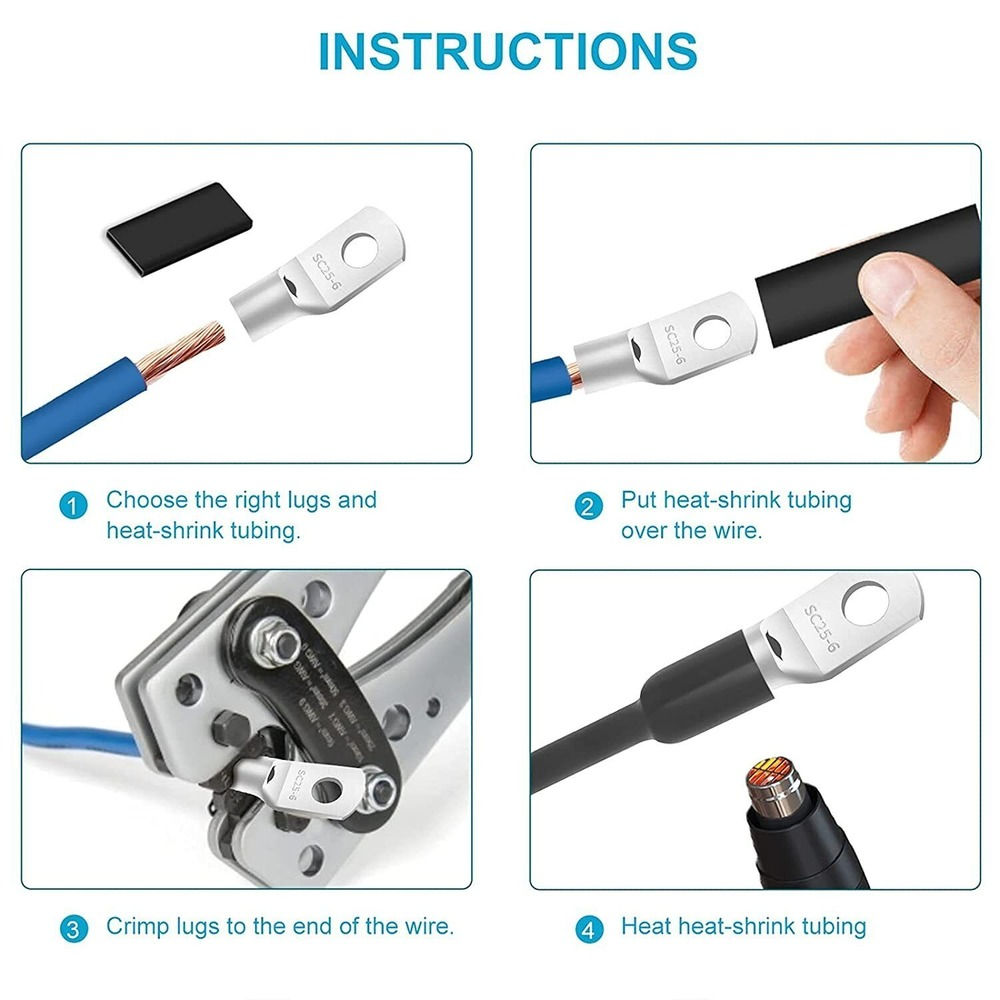 140PCS Copper Lugs Ring Terminals Bare Battery Welding Crimp Wire Connectors Kit