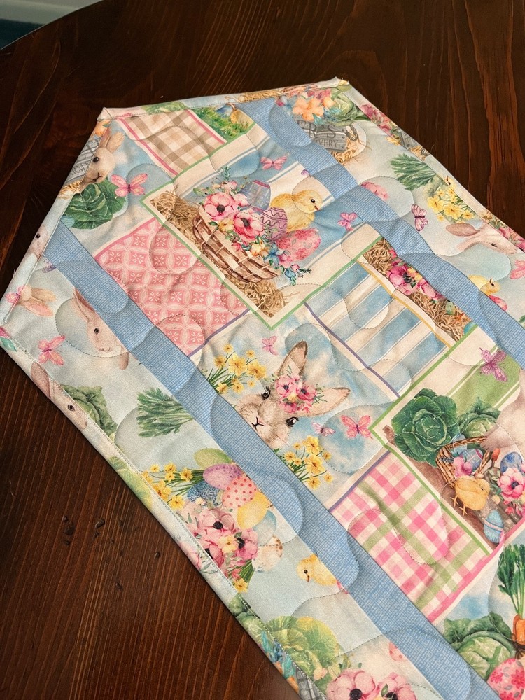 Handcrafted-Quilted Table Runner Happy Easter -Easter Eggs, Bunnies-Gardens 2026