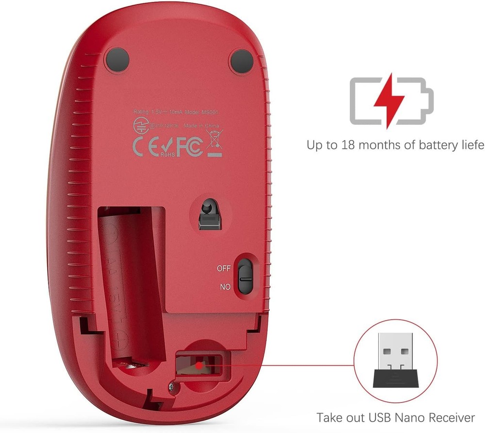 2.4G Wireless Mouse Slim Silent Gradient Red