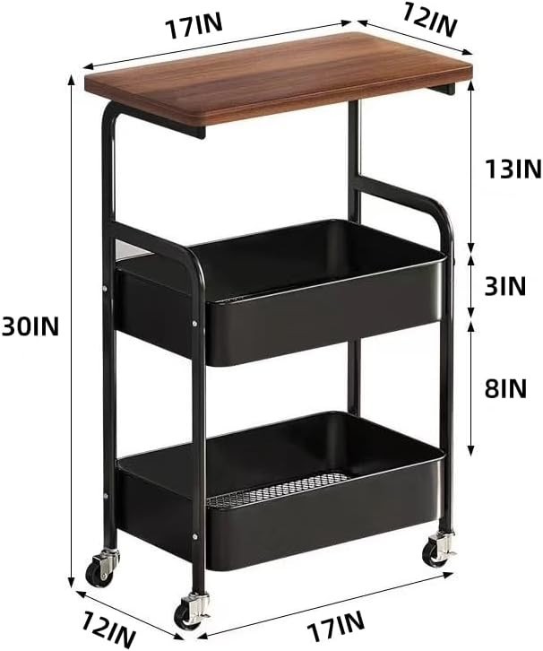 Compact 3-Tier Storage Cart with Walnut Surface - Perfect for Kitchen & Craft
