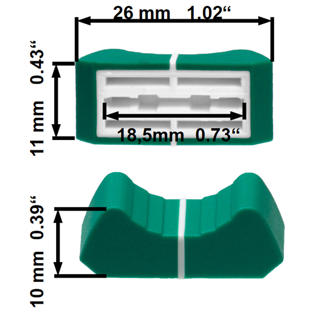 6x FADER KNOBs CAPs GREEN white 0.73" slide potentiometer mixer replacement