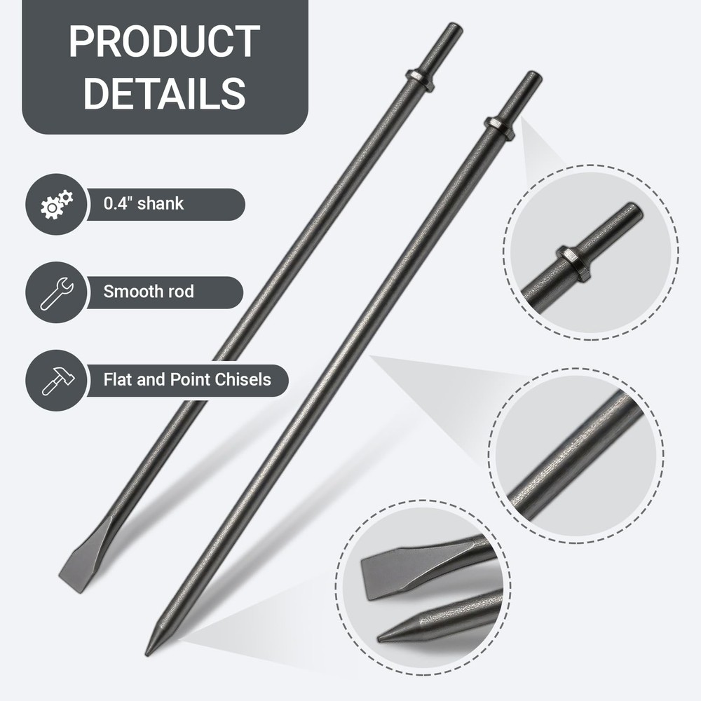 2 Pack 18" Air Hammer Bits Attachments,0.401 Inch Shank Chisel Bit 2