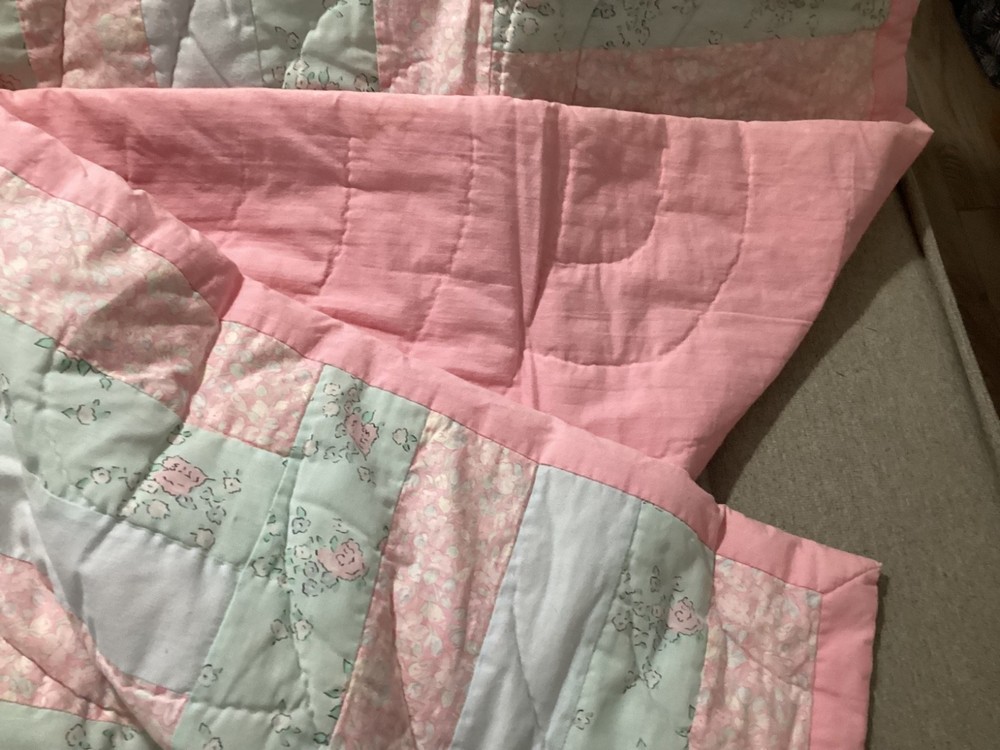 Homemade Colorful Quilt / Blanket with Solid Pink Underside