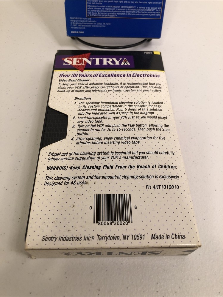 Blockbuster & Sentry VHS Head Cleaner – VCR Cleaning Accessory – No Solution