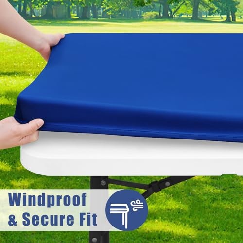 Spandex Picnic Table Cloth 2 Pack, Elastic Fitted 34" x 34" (Square) Blue